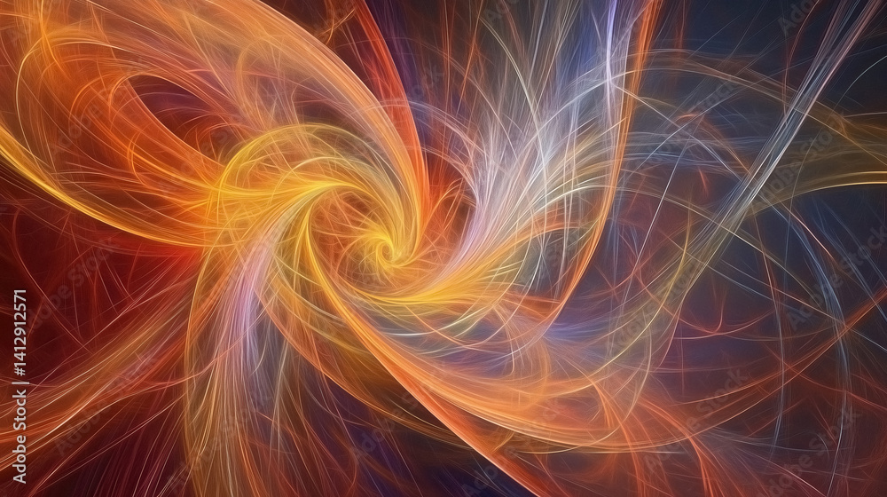Poster Swirling lines of light abstract spiral with warm tones that unique dynamic movement