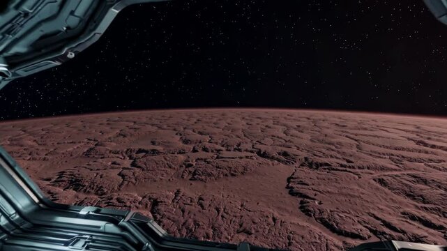 Inside Futuristic Ship Facing Red Planet
