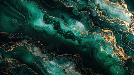 A stunning marbled texture features deep green and gold hues blending harmoniously. The organic patterns create a sense of depth and fluidity, captivating the viewer's attention