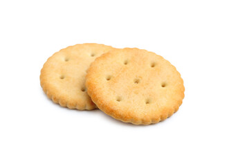 Two tasty salty crackers isolated on white
