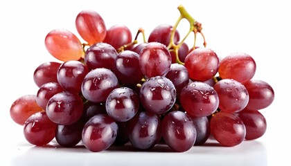 Fototapeta premium A cluster of red grapes with condensation on white background, shallow depth of field.