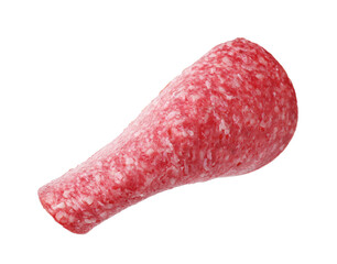 Slice of tasty smoked sausage isolated on white