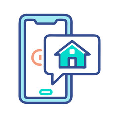 Smartphone with home icon in message bubble flat vector style