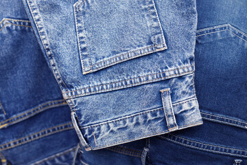 Jeans pants. A detailed stitching details of a blue denim jean.