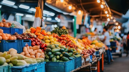 Obraz premium Colorful fruit & vegetable market stalls