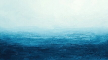A tranquil blue abstract landscape showcases shades of deep ocean water meeting a soft light sky. The artwork evokes a peaceful and serene mood, ideal for calming spaces