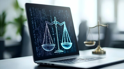 Digital Scale Of Justice On Laptop