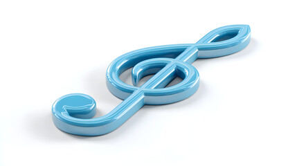 Naklejka premium A shiny blue treble clef symbol, symbolizing music and creativity, captured against a clean white background.