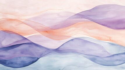 Obraz premium Watercolor artwork features soft waves in shades of pastel purple, pink, and blue, evoking tranquility and peace, perfect for enhancing any modern space