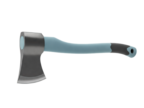 Detailed image of a lightweight throwing axe with polymer handle, side view isolated on transparent background ,PNG.