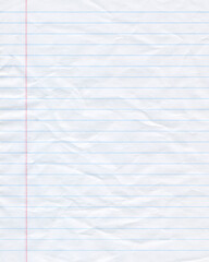 Natural lined crumpled paper page background. Old antique notebook sheet paper texture. Vintage paper background.