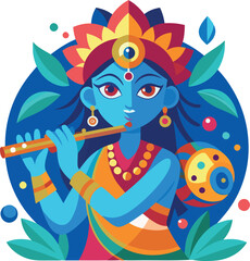 Spiritual Logo of Lord Krishna in Flat Style – Great for Meditation Brands and Hindu Culture