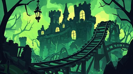 Eerie Ambiance: A Roller Coaster Ride Through a Haunted Fantasy Castle