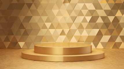 A stunning golden stage background featuring a circular podium, perfect for award ceremonies or presentations.