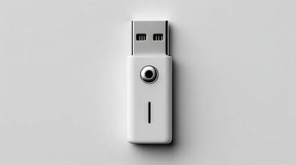 Sleek white USB flash drive against a simple gray background.