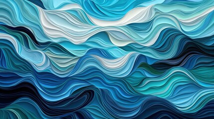Obraz premium Soft undulating layers in varying shades of blue and aqua evoke the feeling of ocean waves. The design captures tranquility and depth, suitable for modern decor