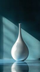 Minimalist Still Life: White Ceramic Vase Against a Textured Blue Wall