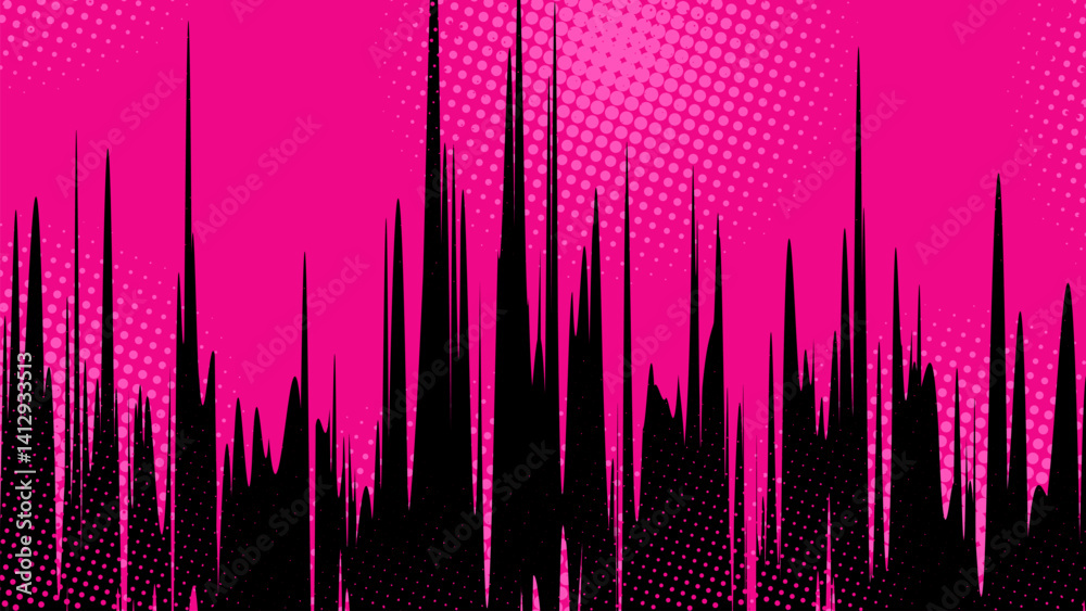 Wall mural pink background with black color showing movement along with halftone dots.