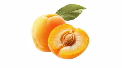 an apricot with a leaf on a transparent background, PNG image, PNG file, Generative art.