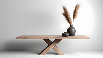 Rustic wooden table with minimalist decor