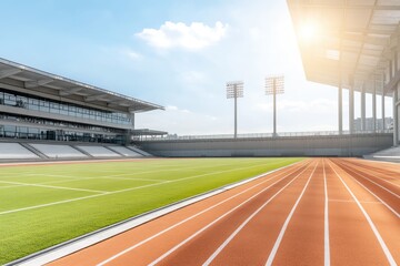 Modern Athletic Stadium with Bright Sky, Running Track, and Open Space for Sports Events and Outdoor Activities in Daylight
