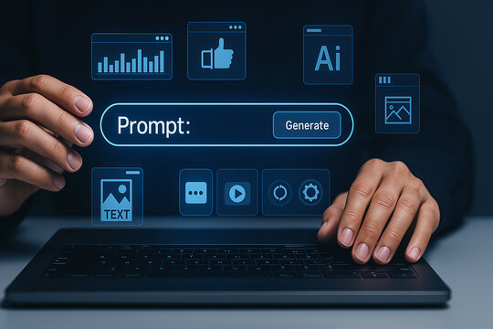 Businessman generating content using artificial intelligence software