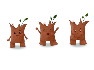 Cute Tree Stump Character Set – Front View with Emotions – Cartoon Style