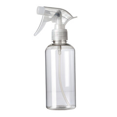 Transparent Plastic Spray Bottle Mockup Side View, Empty Container for Cleaning, Gardening, or Cosmetic Products