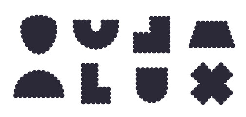 Frames Scalloped Vector Corrugated Shapes Set. Scallop Frame Wavy Retro Stickers Collection. Zig Zag Edge Geometric Borders Tag Boxes. Wiggle Line Design Sign Backgrounds. Isolated