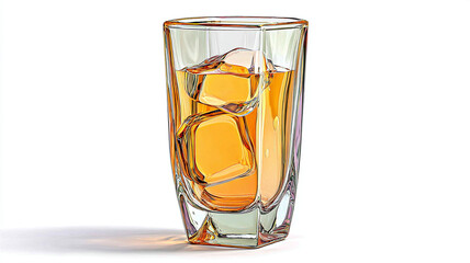 tall glass filled with amber liquid and ice cubes