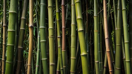 Obraz premium Dense bamboo forest, green stalks, natural background, Asian garden, nature wallpaper