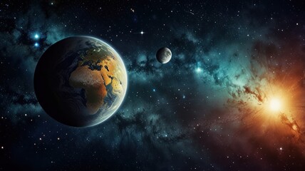 Obraz premium Earth, moon, sun, nebula, space, cosmic, background, science