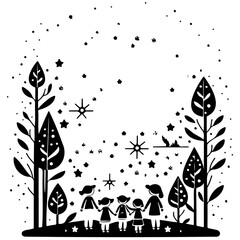 Children Together Under The Starry Sky Graphic