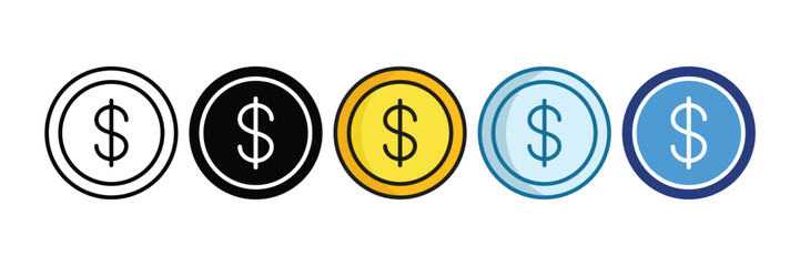 Dollar Sign Icon Set Multiple Style Collection
