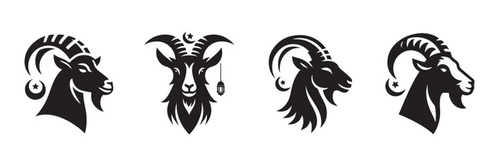  Eid ul adha goat logo black simple flat icon set vector illustration on white background