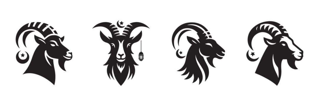  Eid ul adha goat logo black simple flat icon set vector illustration on white background