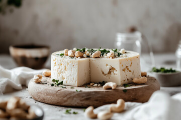 Dairy free plant based cheese. Vegan cheese made from cashew. Homemade making.