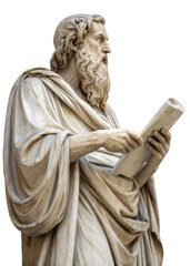 Obraz premium Ancient Roman Sage Statue A Masterpiece of Classical Sculpture, Holding a Scroll, Depicting Wisdom and Knowledge