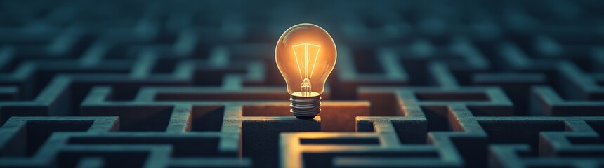 A luminous light bulb glows in the center of a maze, signifying artistic expression and logical reasoning in a nuanced world