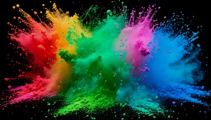 Fototapeta premium a vibrant explosion of colorful powder against a black background creates a dynamic and artistic display of energy and movement.