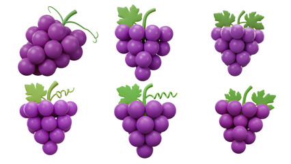 3d purple grapes bunch illustration, fruit render png