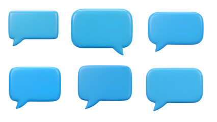 3d blue speech bubble set, chat box render png