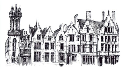 Obraz premium European Medieval Townhouses Sketch