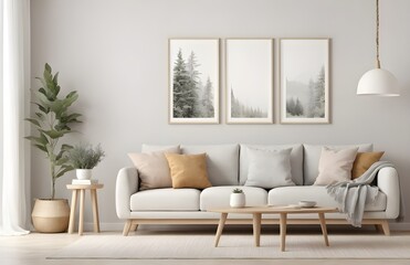 3D Frame Mockup in Stylish Modern Living Room Interior