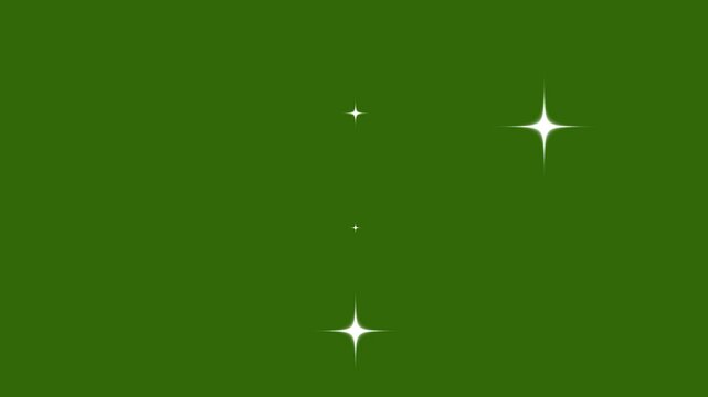 Twinkle light stars sparkle and glitter in a seamless loop animation in 4k green screen. Twinkle star glitter sparkle, white cartoon, flat, vector, doodles style stars blinking
