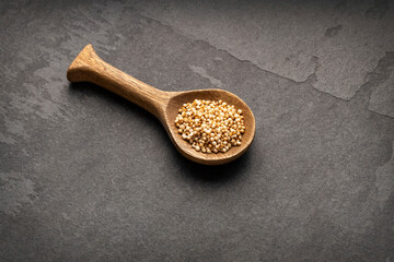 Amaranthus - Organic amaranth pops on the spoon.