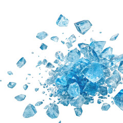 Shattered Ice Crystals Exploding Blue Fragments, High-Resolution Image