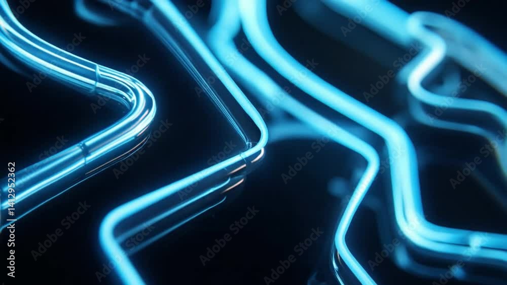 Wall mural illuminating network: neon-blue glowing digital pathways weave and intertwine, creating a visual met