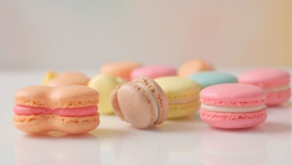 Indulge in a mesmerizing array of pastel hued macarons elegantly placed on a reflective surface radiating with sweetness and sophistication