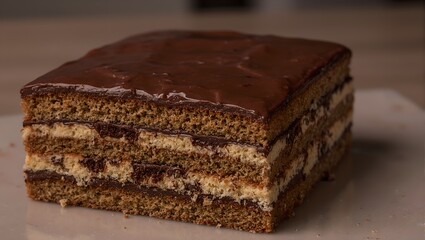 Indulge in the decadence of a multi layered opera cake with coffee sponge rich ganache and a mirror glaze finish Sophistication captured in every bite